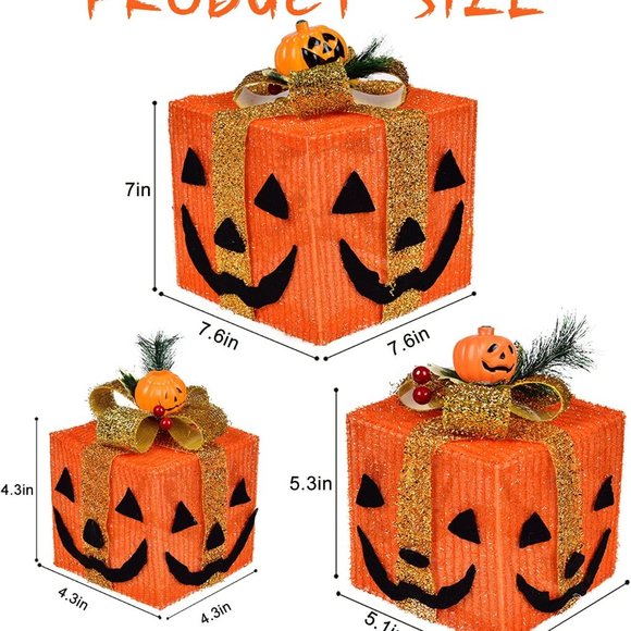 NEW! Pumpkin Gift Boxes Decorative Lights, Set of 3 Battery Operated - Picture 3 of 7